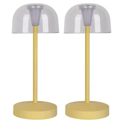 Lot de 2 lampes de table LED rechargeables 'Gomba' pour l'extérieur et l'intérieur, en métal et plastique jaune, hauteur 18,5 cm