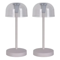 Lot de 2 lampes de table LED rechargeables 'Gomba' pour l'extérieur et l'intérieur, en métal et plastique blanc , hauteur 18,5 cm