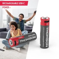 Lot de 4 Piles AA - LR06 Li-ion 1,5V rechargeables par USB-C avec câble multi USB - 520300 Thomson