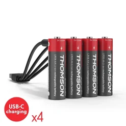 Lot de 4 Piles AA - LR06 Li-ion 1,5V rechargeables par USB-C avec câble multi USB - 520300 Thomson