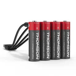 Lot de 4 Piles AA - LR06 Li-ion 1,5V rechargeables par USB-C avec câble multi USB - 520300 Thomson