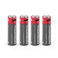 Lot de 4 Piles AA - LR06 Li-ion 1,5V rechargeables par USB-C avec câble multi USB - 520300 Thomson