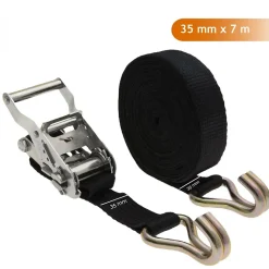 Lot de 2 sangles d'arrimage avec tendeur à cliquet et 2 crochets - 35 mm x 7 m - Noir - Linxor