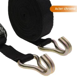 Lot de 2 sangles d'arrimage avec tendeur à cliquet et 2 crochets - 35 mm x 7 m - Noir - Linxor