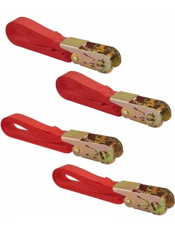 Lot de 4 sangles de serrage, à cliquet, rouge (3mx2 et 5mx2) - THIRARD