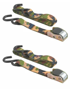 Lot de 2 sangles de serrage, 2m, à cliquet, crochet S, camouflage - THIRARD
