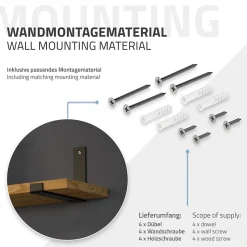 Lot de 4 support d'Etagere murale équerre fixation en métal noir