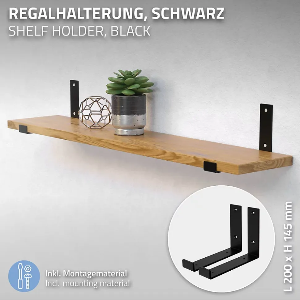 Lot de 4 support d'Etagere murale équerre fixation en métal noir