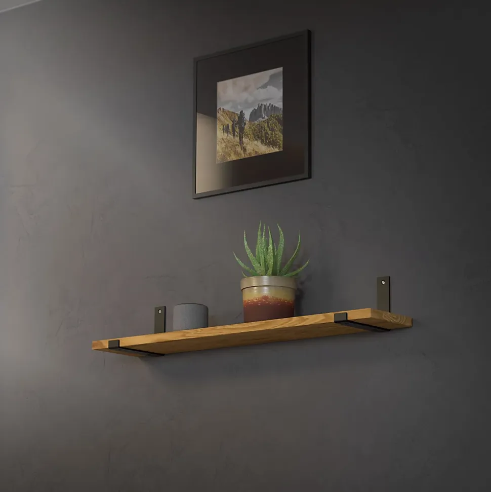 Lot de 4 support d'Etagere murale équerre fixation en métal noir