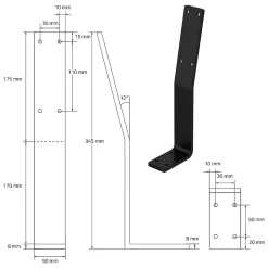 Lot de 2 supports de dossier en acier à visser pour siège banc lit 345x90x50 mm