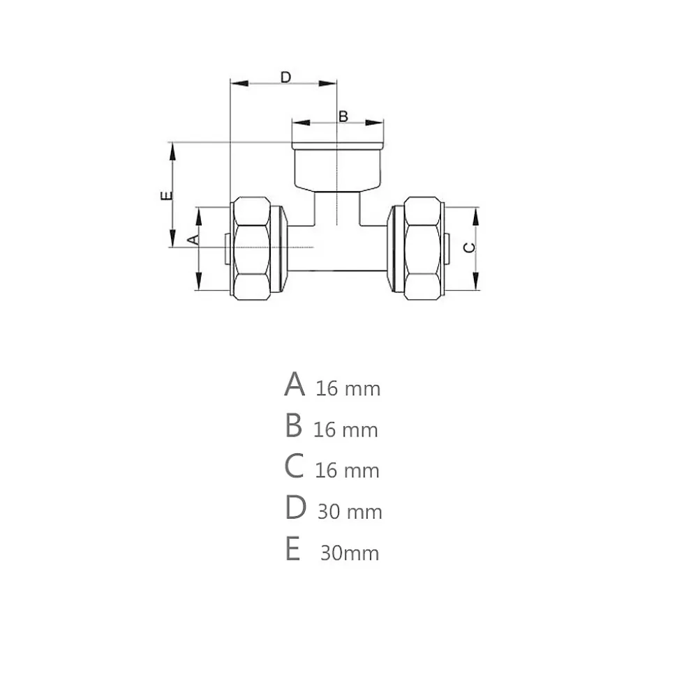Lot de 1 Té à visser tube PER diam16x16x16 mm