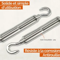 Lot de 5 tendeurs de fil réglables en acier inoxydable - Double crochets - M5 - Linxor