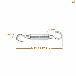 Lot de 5 tendeurs de fil réglables en acier inoxydable - Double crochets - M5 - Linxor