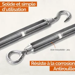 Lot de 5 tendeurs de fil réglables en acier inoxydable - Crochet et oeillet - M6 - Linxor