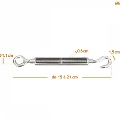 Lot de 5 tendeurs de fil réglables en acier inoxydable - Crochet et oeillet - M6 - Linxor
