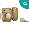 Lot de 2 verrous à bouton Apache pour porte d'entrée, cylindre 45mm, acier, 3 clés/verrou, époxy or - THIRARD