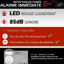 Lot de 2x Détecteur de fumée CE Pile remplaçable 3 ans