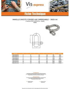 Manille Droite Forgée axe imperdable Inox A4 Diamètre 6 - 5 pièces