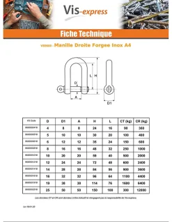 Manille Droite Forgée Inox A4 Diamètre 4 - 1 pièce