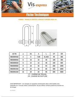 Manille Droite Longue Forgée Inox A4 Diamètre 6 - 5 pièces