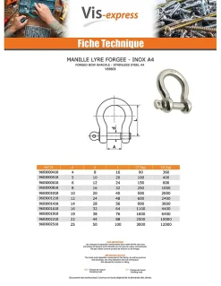 Manille LYRE Forgée Inox A4 Diamètre 12 - 1 pièce
