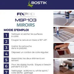 Mastic colle miroirs Bostik 290 ml coloris blanc