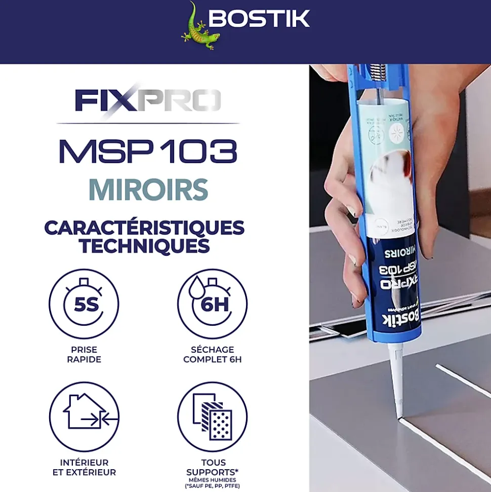 Mastic colle miroirs Bostik 290 ml coloris blanc