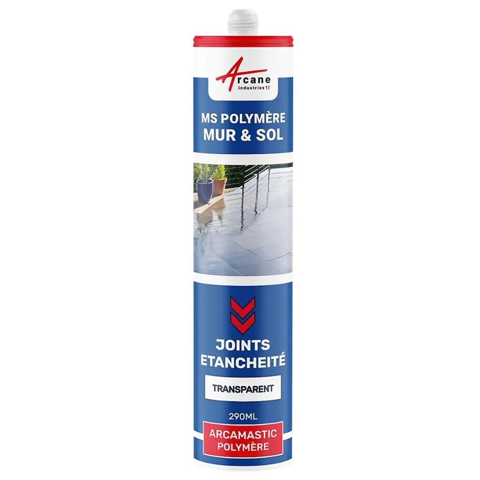 Mastic Colle MS Polymère, étanchéité des sols et murs : ARCAMASTIC POLYMÈRE Transparent - 290 ml x 1 - ARCANE INDUSTRIES