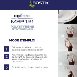 Mastic colle spécial polystyrène et moulures blanc Bostik Fixpro MSP 121, cartouche de 290 ml