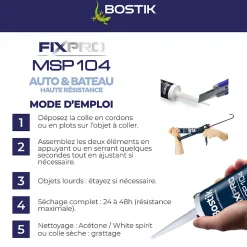 Mastic colle voitures et bateaux Bostik 290 ml coloris noir