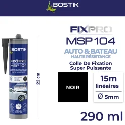 Mastic colle voitures et bateaux Bostik 290 ml coloris noir