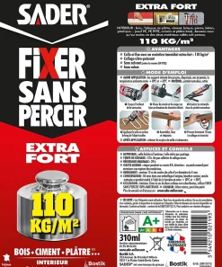 Mastic de Fixation Sader Fixer Sans Percer Extra Fort Lot de 2 Cartouches 310 ml + 1 Gratuite