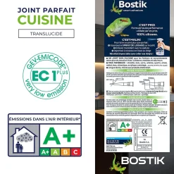 Mastic d’étanchéité spécial cuisine translucide Bostik Joint Parfait tous matériaux, cartouche de 280 ml