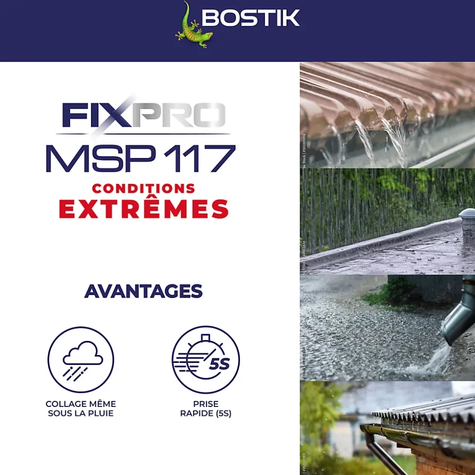 Mastic hybride polymère haute performance Bostik Fixpro conditions extrêmes 290 ml