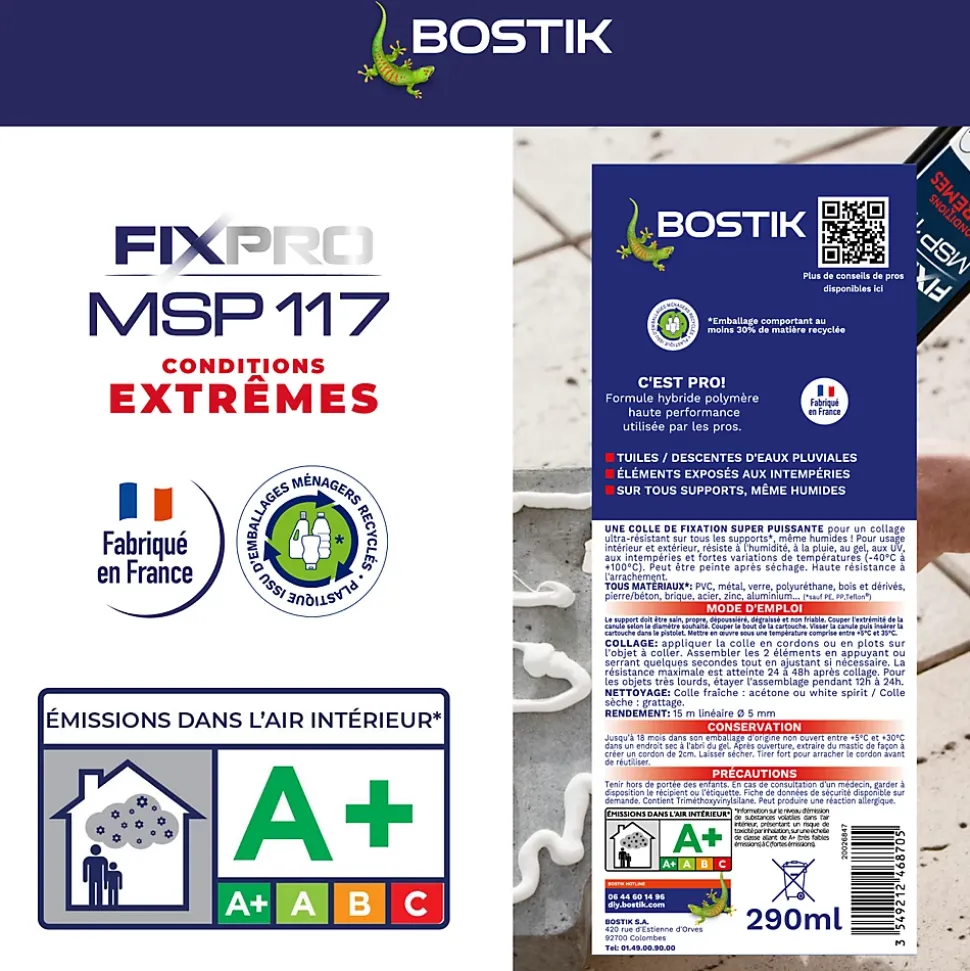 Mastic hybride polymère haute performance Bostik Fixpro conditions extrêmes 290 ml