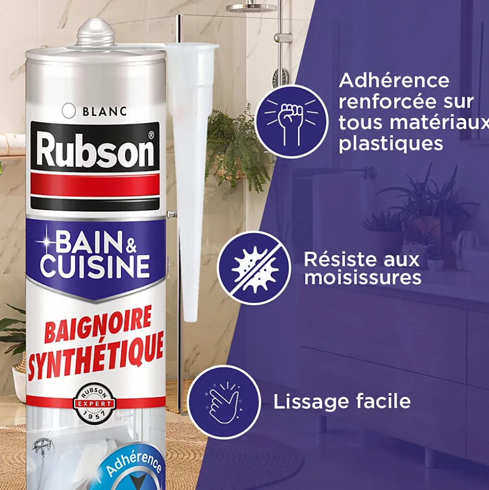 Mastic Rubson Bain & Cuisine Baignoire synthétique blanc cartouche 280ml