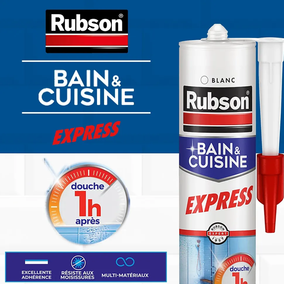 Mastic Rubson Bain&Cuisine Séchage Rapide blanc cartouche 280ml