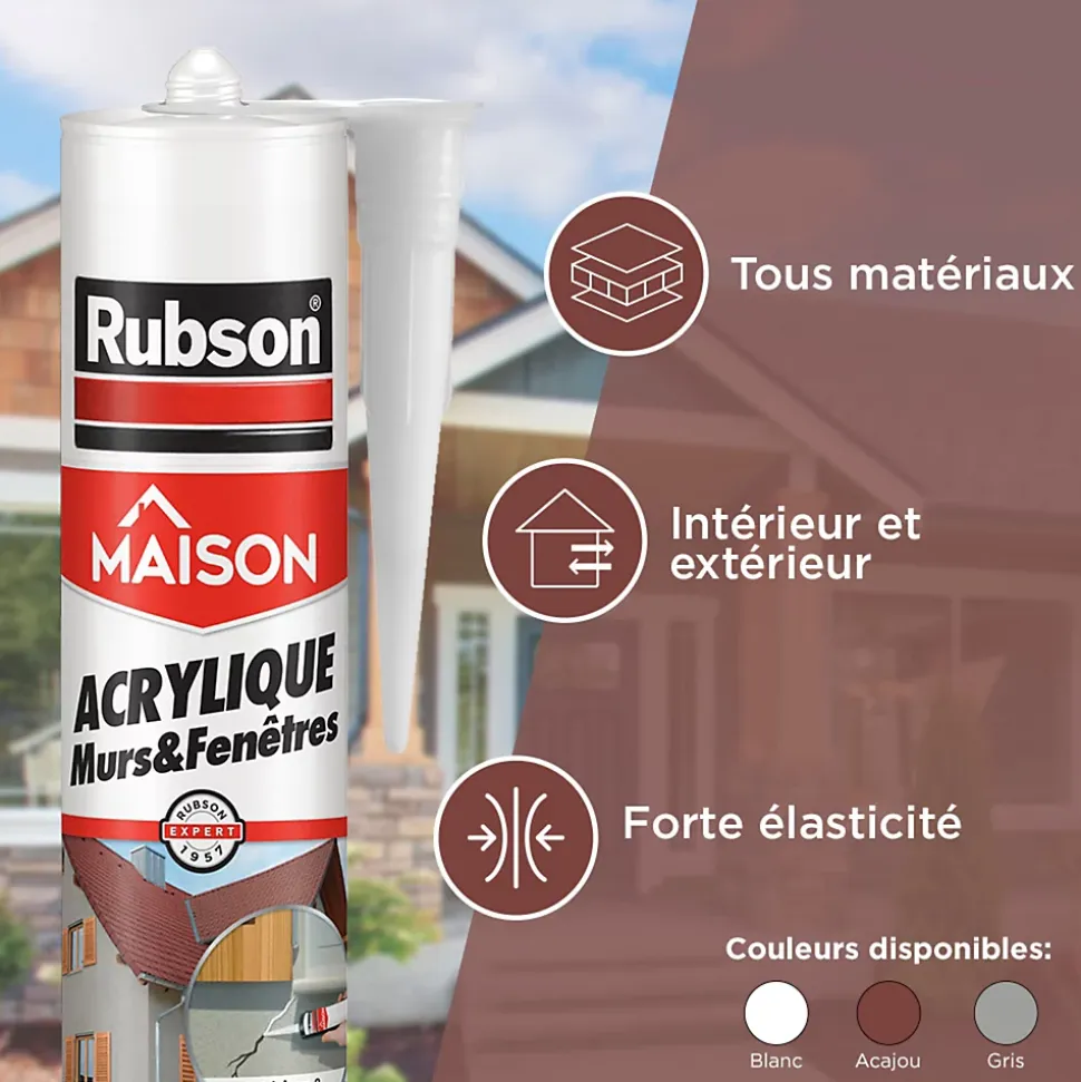 Mastic Rubson Maison Acrylique Murs-Fenêtres blanc cartouche 280ml vendu par 2