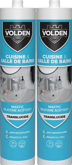 Mastic silicone acétoxy translucide Volden cuisine et salle de bains vendu par 2