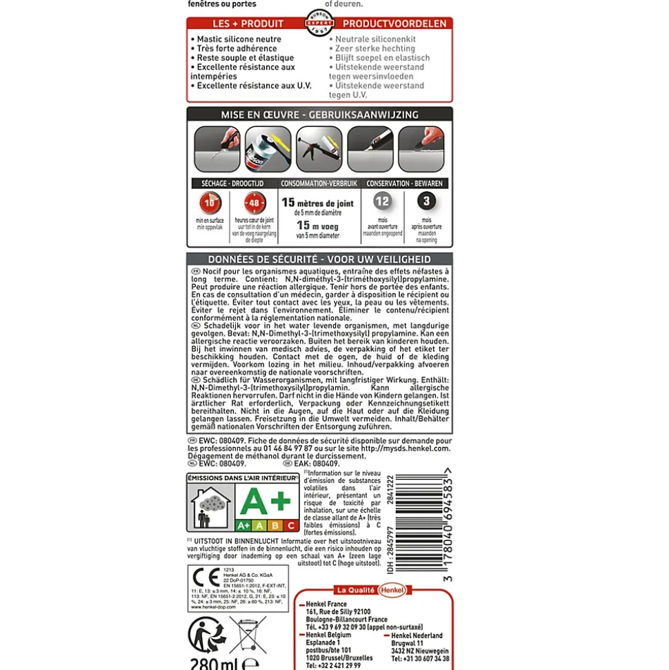 Mastic vitrier coloris blanc 280ml Rubson