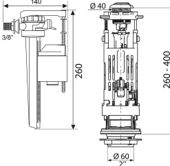 Mécanisme de chasse d'eau + robinet latéral Wirquin Jolyfill One