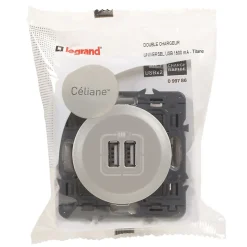 Mécanisme de prise double chargeur USB Legrand Céliane titane