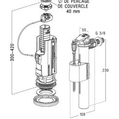 Mécanisme double volume à câble et robinet flotteur - NICOLL