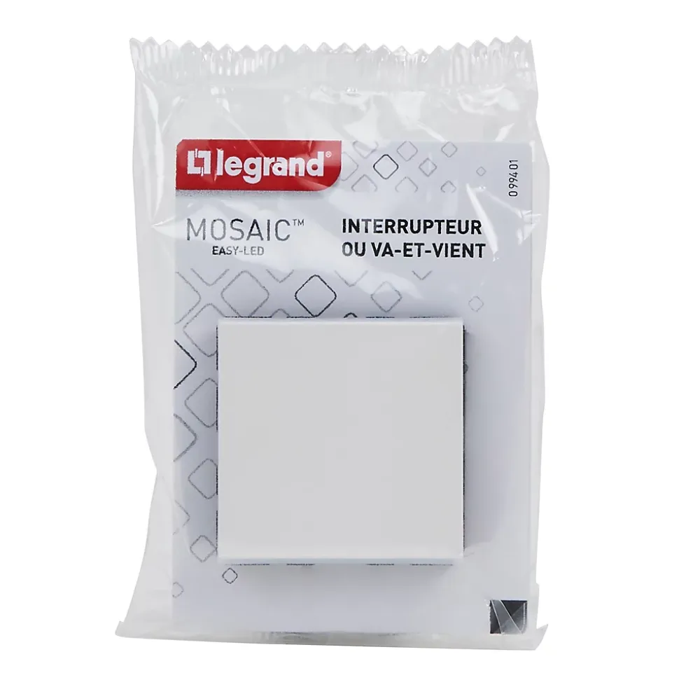 Mécanisme interrupteur va-et-vient à voyant Legrand Mosaïc blanc, 2 modules
