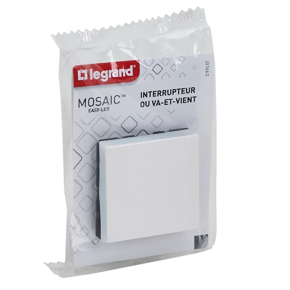 Mécanisme interrupteur va-et-vient à voyant Legrand Mosaïc blanc, 2 modules