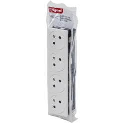 Mécanisme prise 2 pôles + terre Legrand Mosaïc blanc, 4 prises