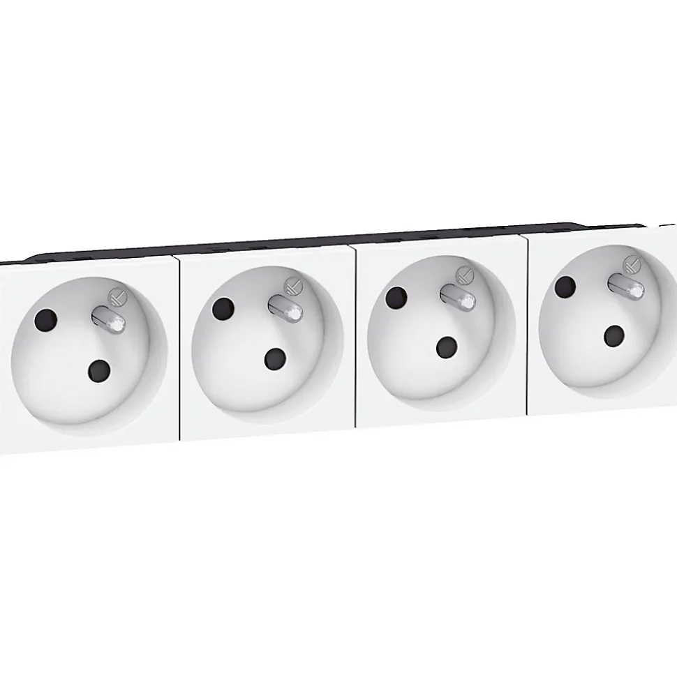 Mécanisme prise 2 pôles + terre Legrand Mosaïc blanc, 4 prises