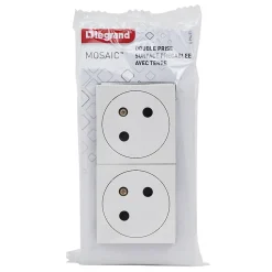 Mécanisme prise 2 pôles + terre Legrand Mosaïc blanc, 2 prises