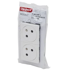 Mécanisme prise 2 pôles + terre Legrand Mosaïc blanc, 2 prises