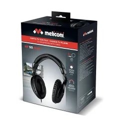 Meliconi - Casque TV filaire analogique HP50 PLUS - Noir - Câble lisse 5m anti-noeuds - Contrôle volume sur fil